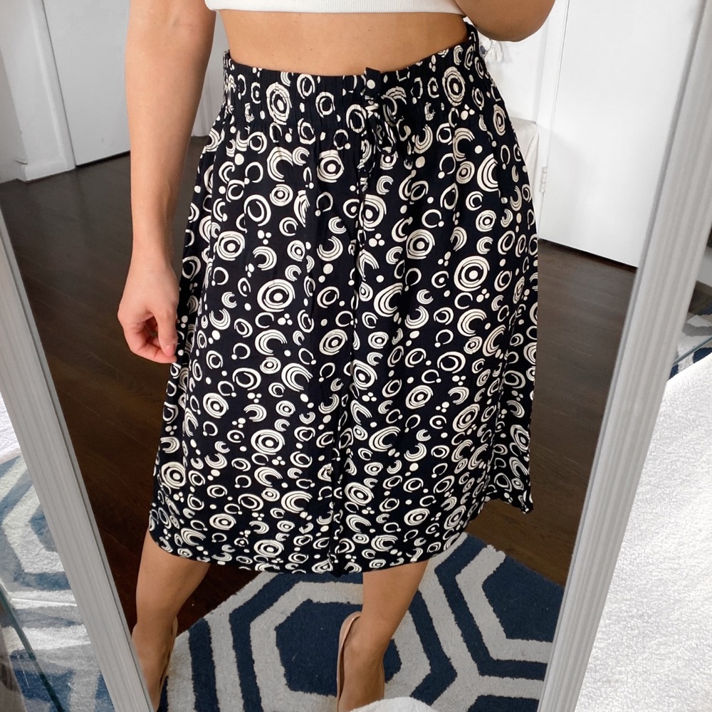 🔘 LUSA PARIS BLACK IVORY ABSTRACT PRINT HIGH WAIST COTTON SKIRT!